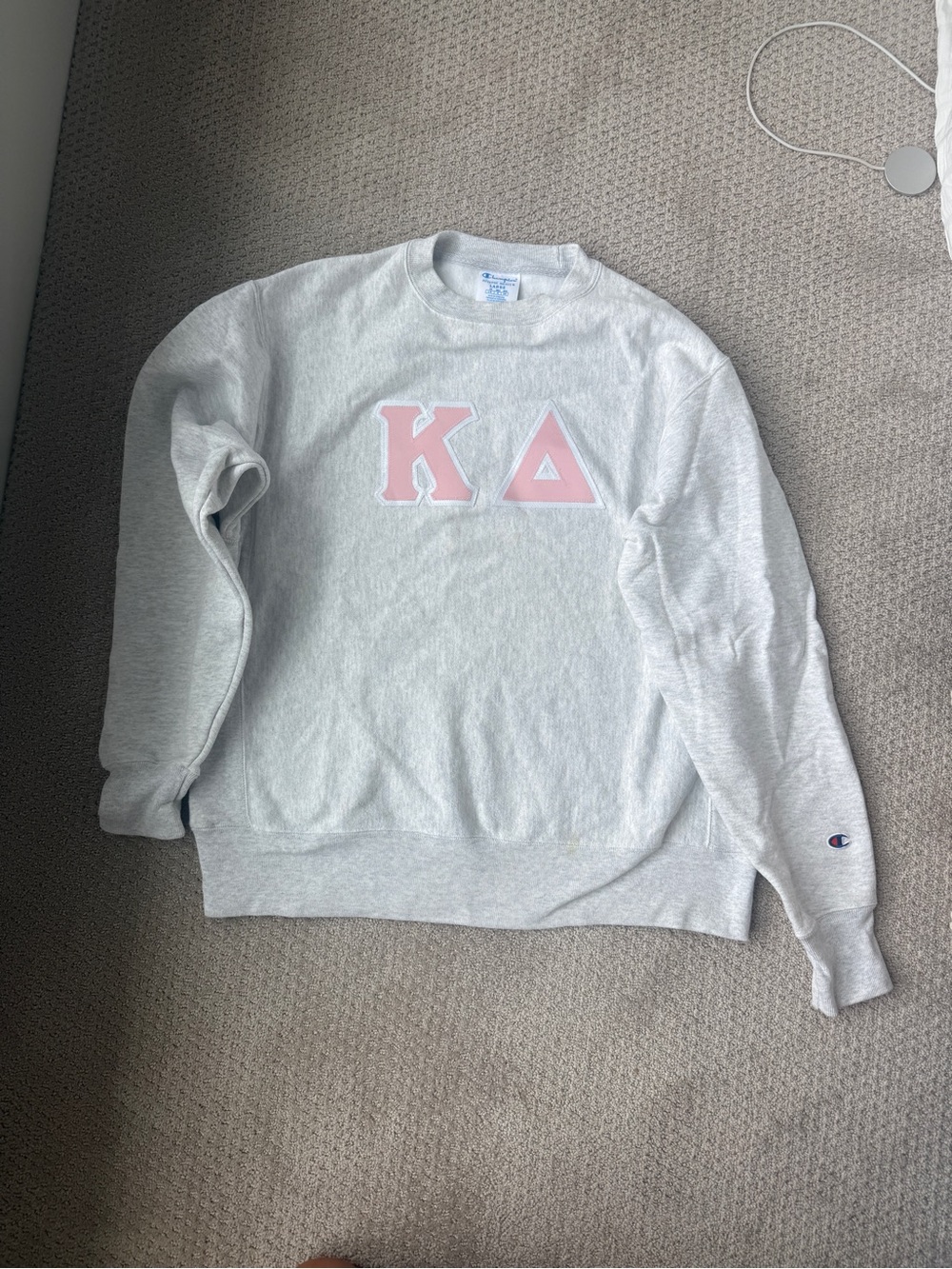 Kappa Delta Champion Reverse Weave Crewneck- Light Gray KΔ KD Letters large